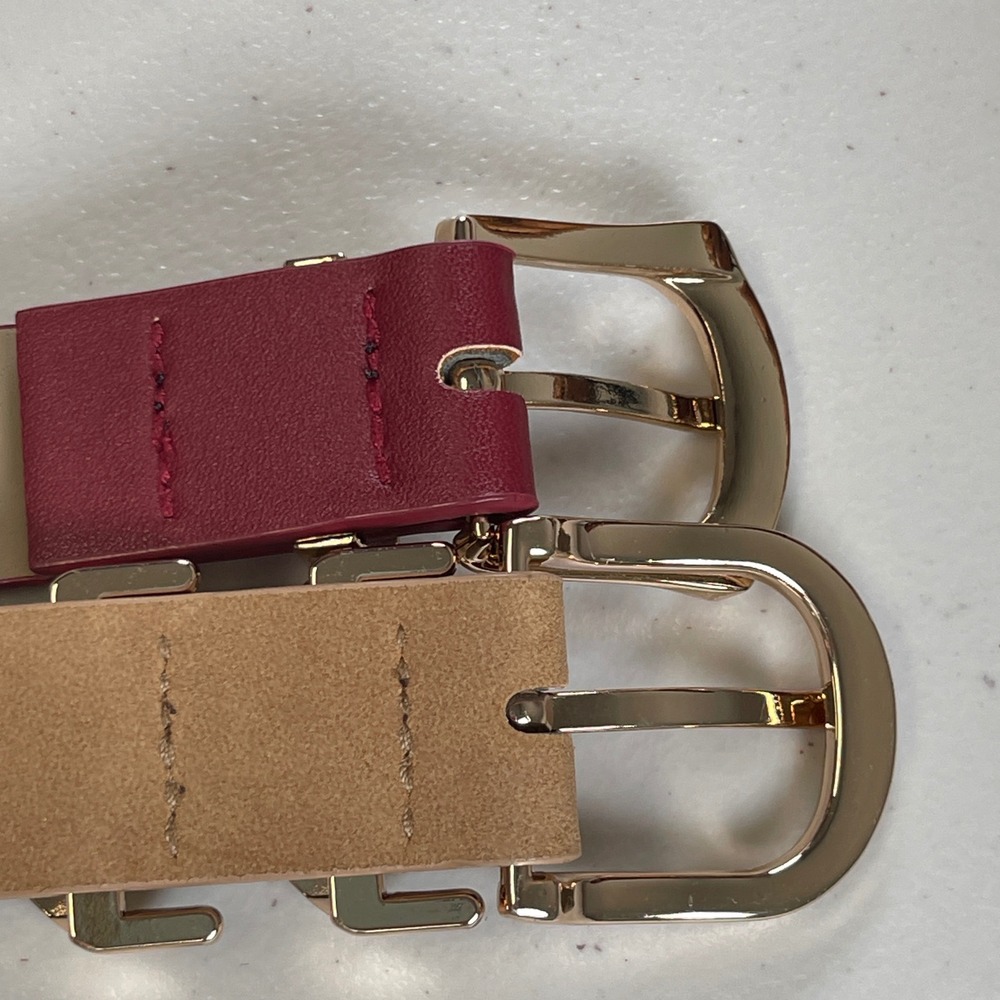 Vince Camuto Women's 2 Pack  of Belts 39" Tan and Burgundy Gold Tone Buckles - Picture 4 of 9